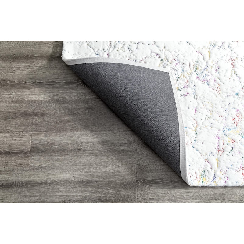 Chryso Collection Abstract Faux-Fur Rug with Foil