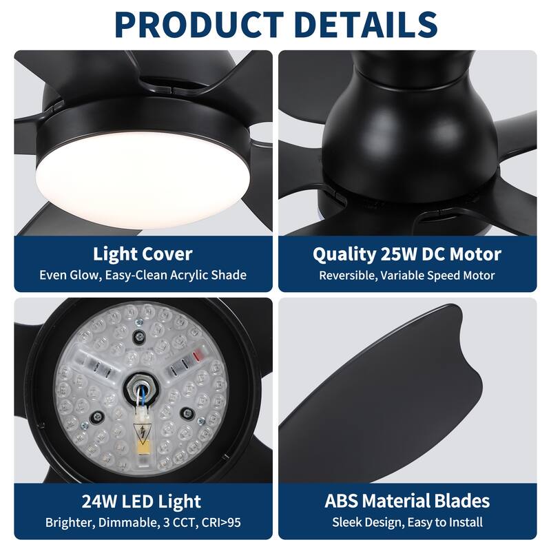 30" Small Kid's Low Profile Flush Mount Ceiling Fan Lighting with Remote Control for Small Children Room