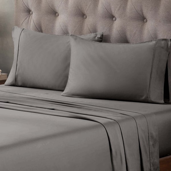 Superior Egyptian Cotton 400 Thread Count Solid Deep Pocket Bed Sheet Set - Grey - Queen