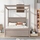 preview thumbnail 20 of 25, Full Size Wood Canopy Bed with 2 Drawers - Modern Design for Stylish Bedrooms, Brushed White/Brown/Grey