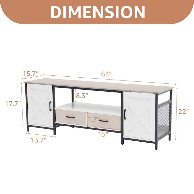 Farmhouse TV Stand for up to 65" TV with Storage Cabinets and Drawers