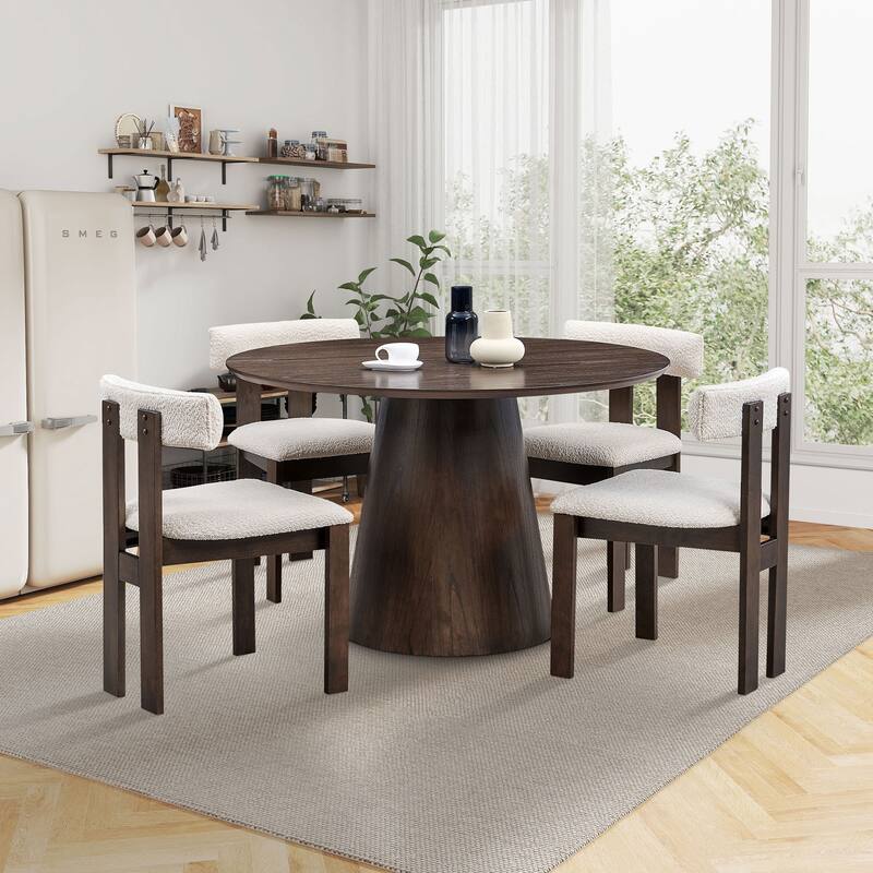 Wooden Dining Chairs Set of 2, Boucle Upholstered Kitchen Side Chairs, Open Back Kitchen Chairs with Rubber Wood Frame