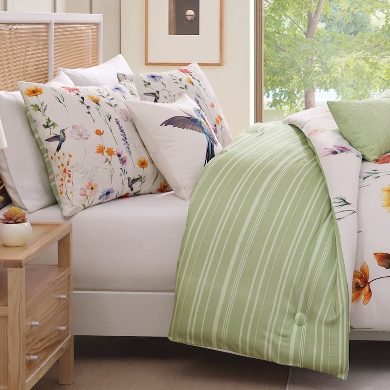 Bebejan Fresh Cut Flowers 200 Thread Count 100% Cotton Sateen 5 Piece Reversible Comforter Set