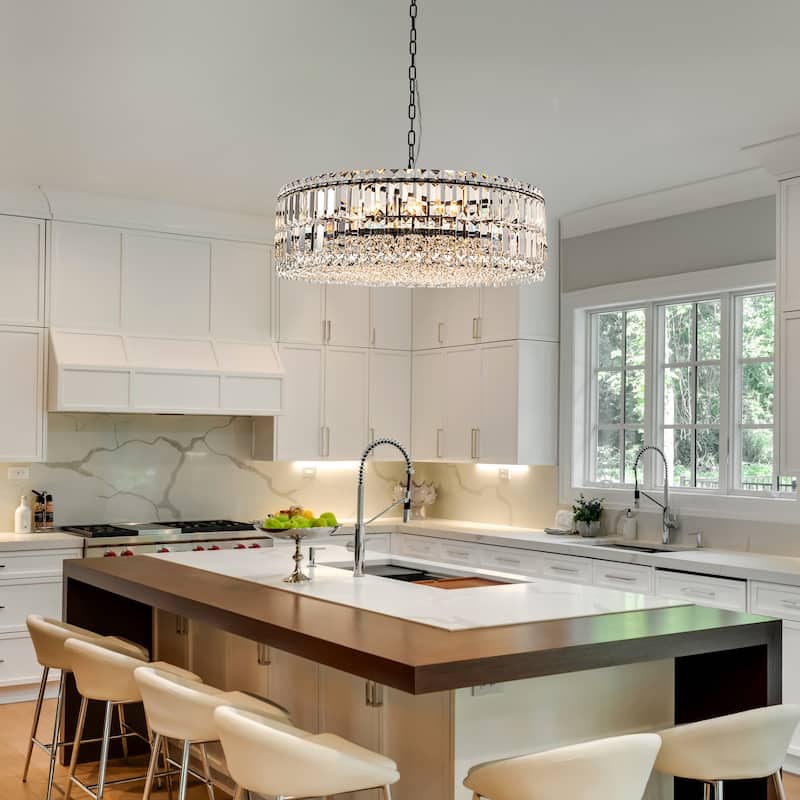 8-Lights Modern Drum Crystal Chandelier Round Dining Room Light Fixture