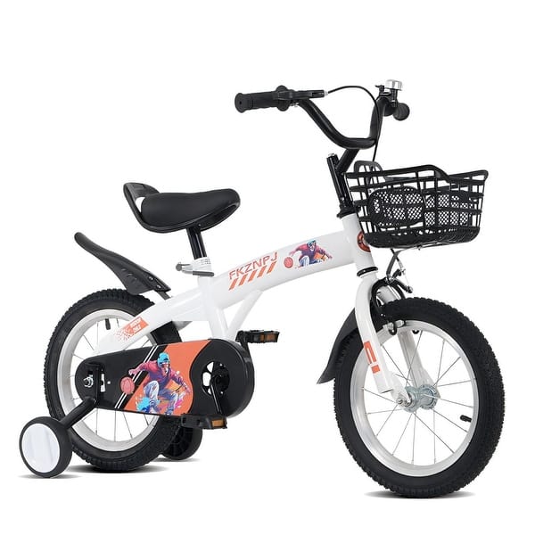 slide 2 of 55, 18 Inch Sporty Kids Bike with Training Wheels and Stand Adjustable Saddle, Aged 5-10 years tall Height 39-49 inches White