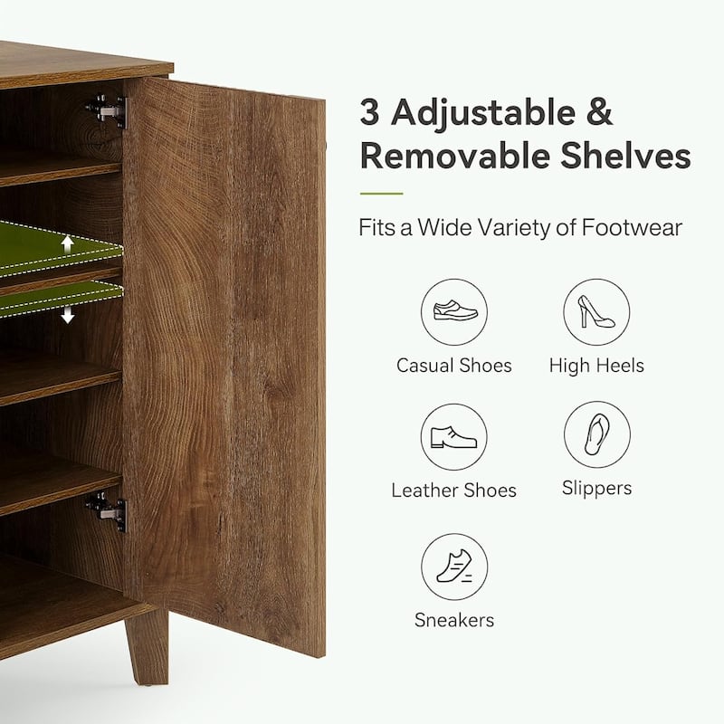 5-Tier Farmhouse Shoe Cabinet with 3 Adjustable & Removable Shelves for Entryway