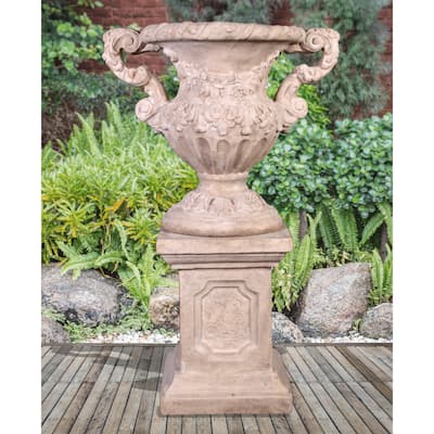 Floral Scrolled Urn on Base Stone Cast