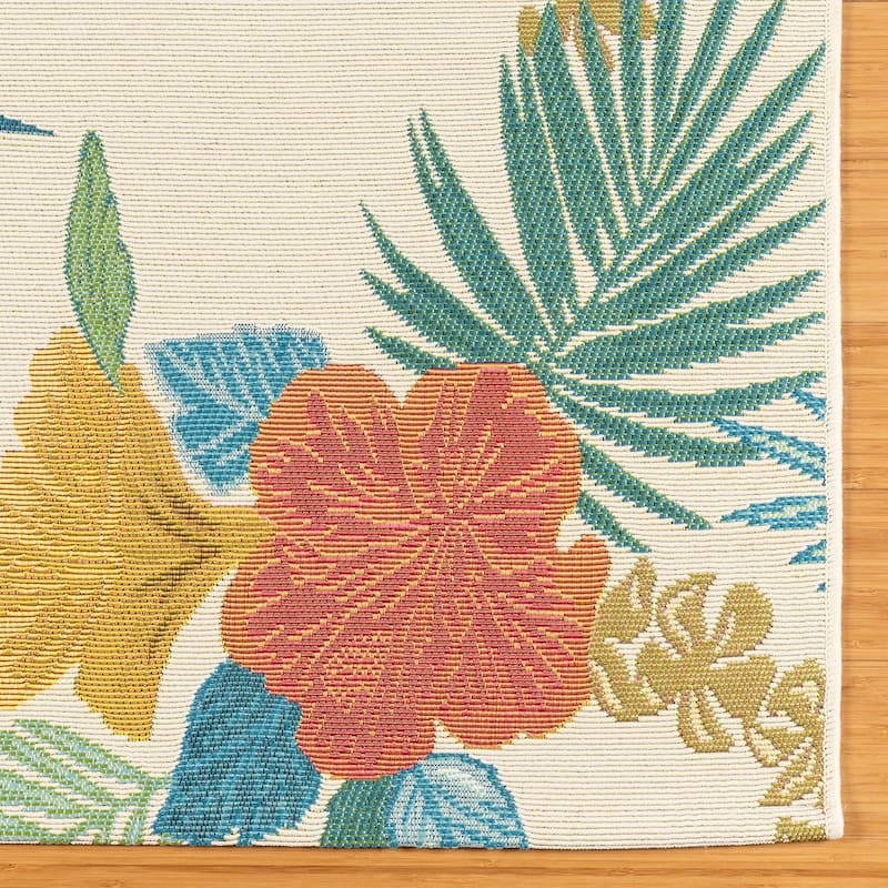 Reyn Spooner Fresco Laka Ivory/Blue/Yellow Floral Lei Flatweave Indoor/ Outdoor Area Rug
