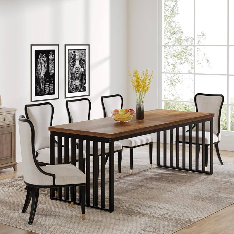 78.74" Industrial Rectangle Dining Table, Wood Kitchen Table for Living & Dining Rooms