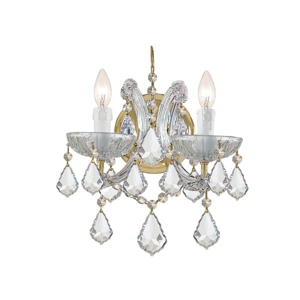 slide 1 of 1, Maria Theresa 2 Light Clear Crystal Gold Sconce - 10.5'' W x 12.5'' H x 7'' D