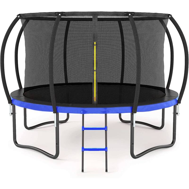 14FT Outdoor Big Trampoline Inner Safety Enclosure Net, Ladder, PVC Spring Cover Padding, For Kids - Blue