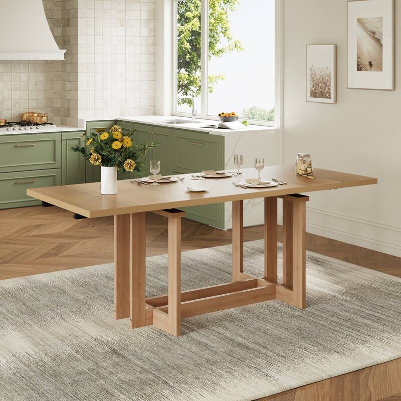 82" Rustic Extendable Dining Table with 2 Removable Leaves, Trestle Kitchen Table