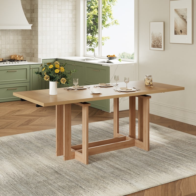 Rustic 82" Extendable Dining Table with Trestle Design and Removable Leaves for Family Gatherings