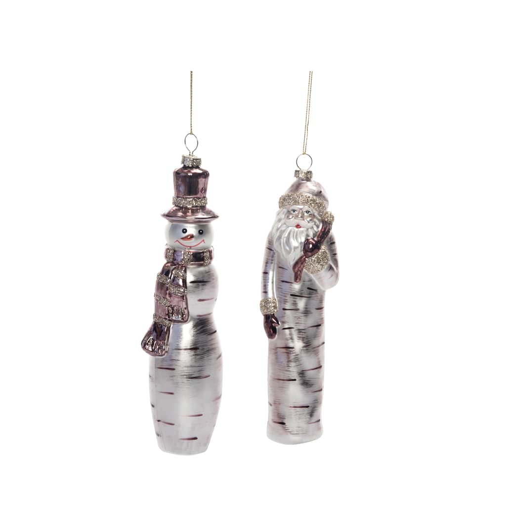 Transpac Glass Rustic Santa/Snowman Ornament Set of 2 Christmas Home Decorations - Multicolor