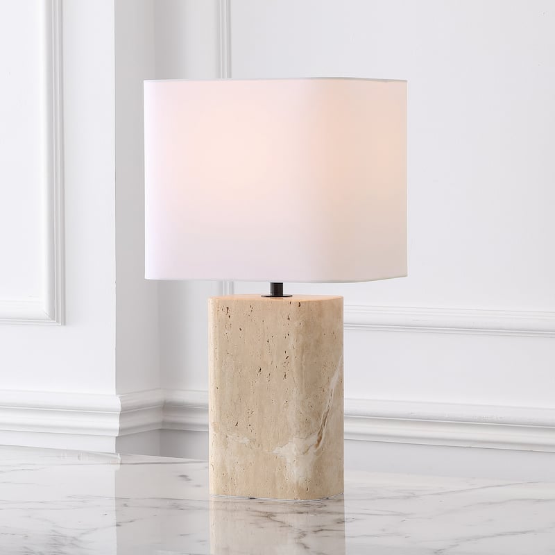 SAFAVIEH Couture Lisabryna Travertine Table Lamp - 12"W x 10"D x 22"H - Travertine/White
