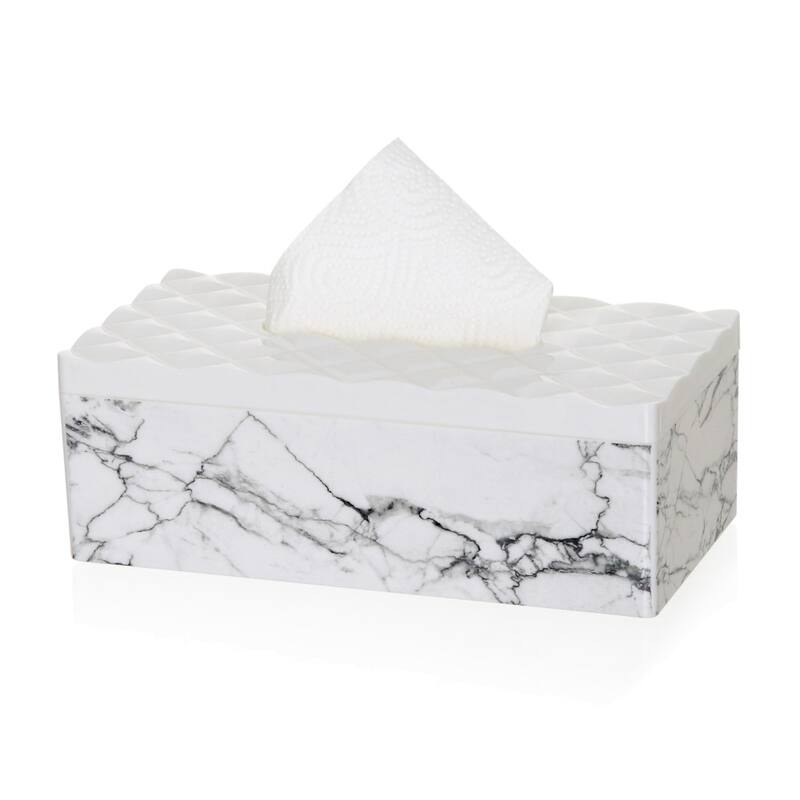 YBM Home Tissue Paper Box with Elegant Marble Printing - White