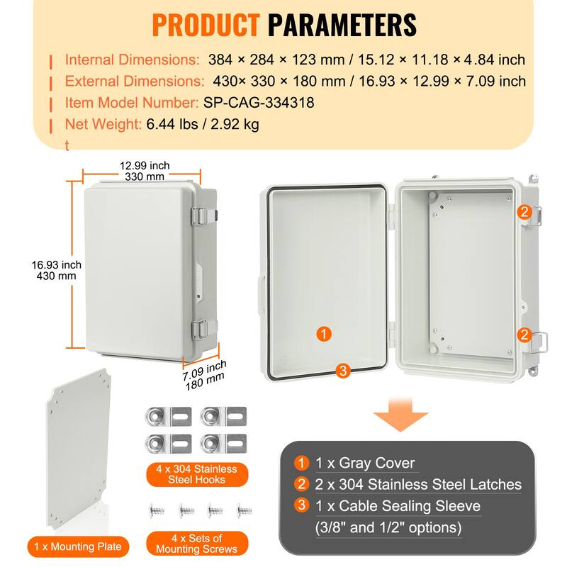 Outdoor Electrical Junction Box, ABS Plastic Electrical Enclosure Box with Hinged Cover Stainless Steel Latch