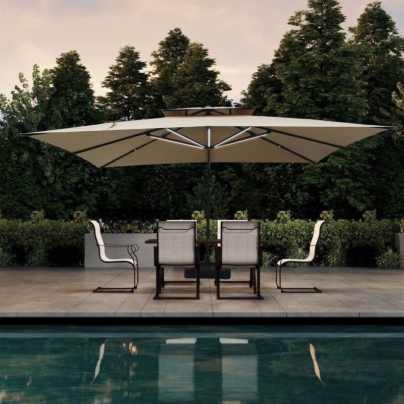 10 x 13ft Rectangular Double Top Cantilever Umbrella with Base & LED Lights