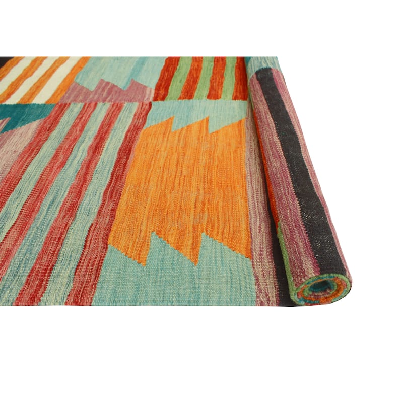 Modern Flatweave Orsen Green/Rust Rug - 5'5" x 8'2"