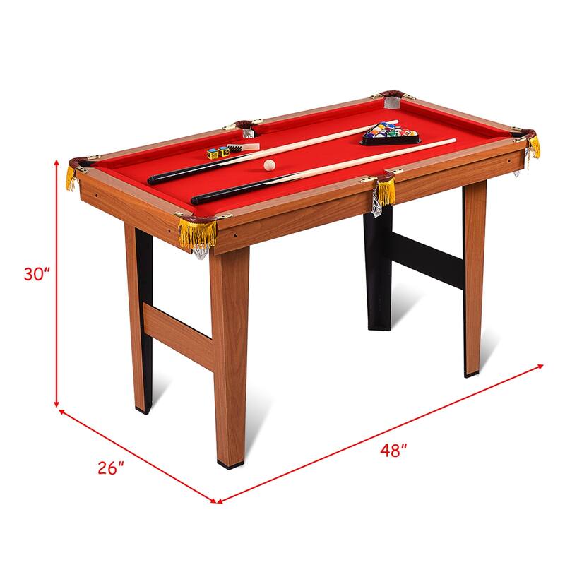 Costway 48'' Mini Table Top Pool Table Game Billiard Set Cues Balls - 48''L x 26''W x 30''H