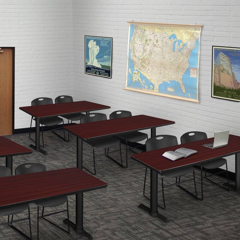 48" x 24" Training Table- Mahogany & 2 Stack Chairs- Black