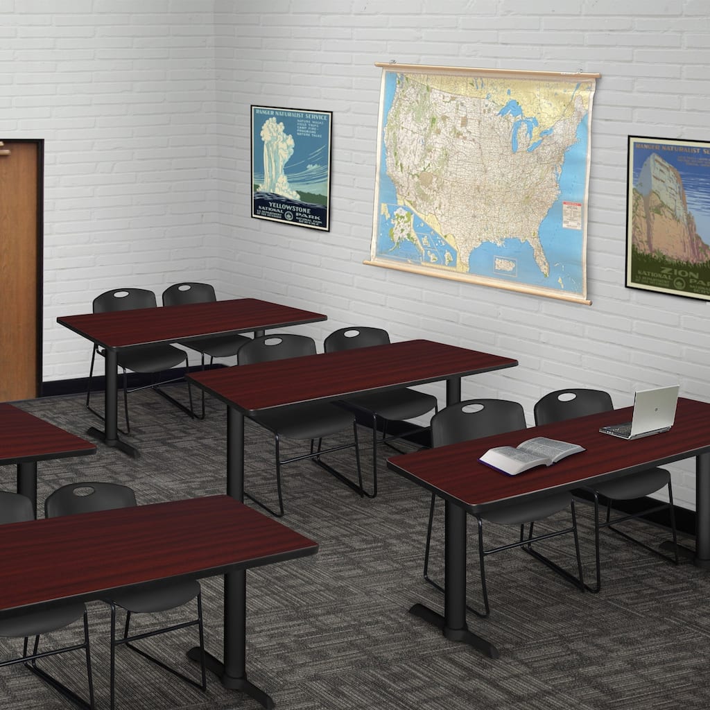 48" x 24" Training Table- Mahogany & 2 Stack Chairs- Black