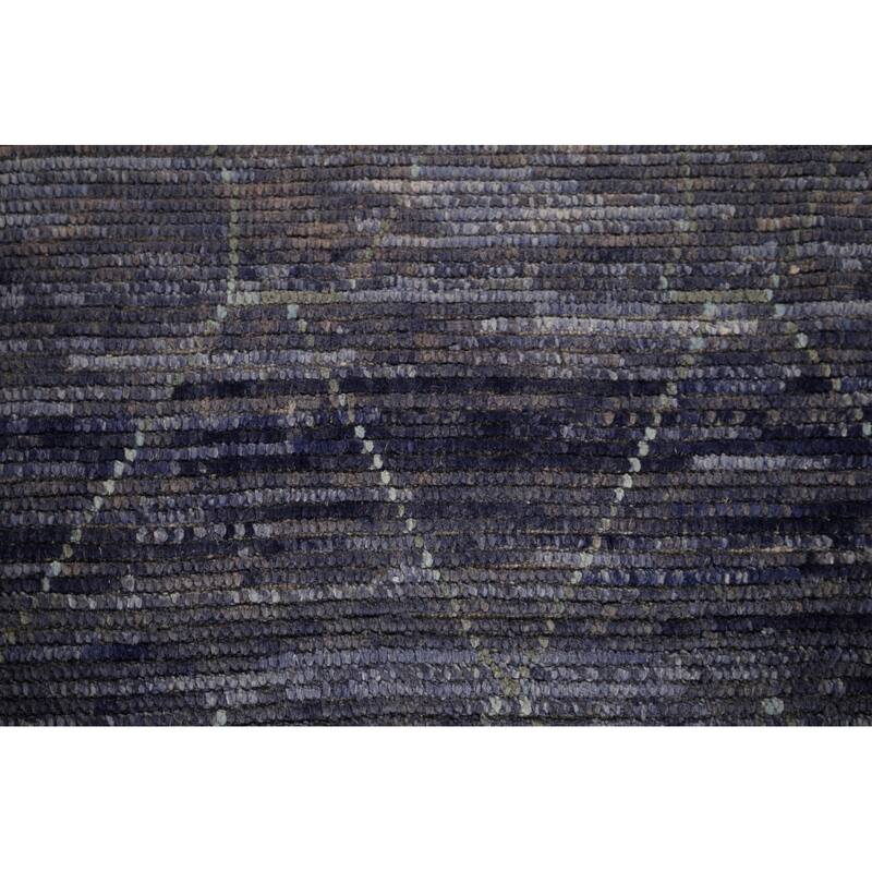 Blue Trellis Moroccan Area Rug Hand-Knotted Wool Carpet - 9'0"x 12'10"