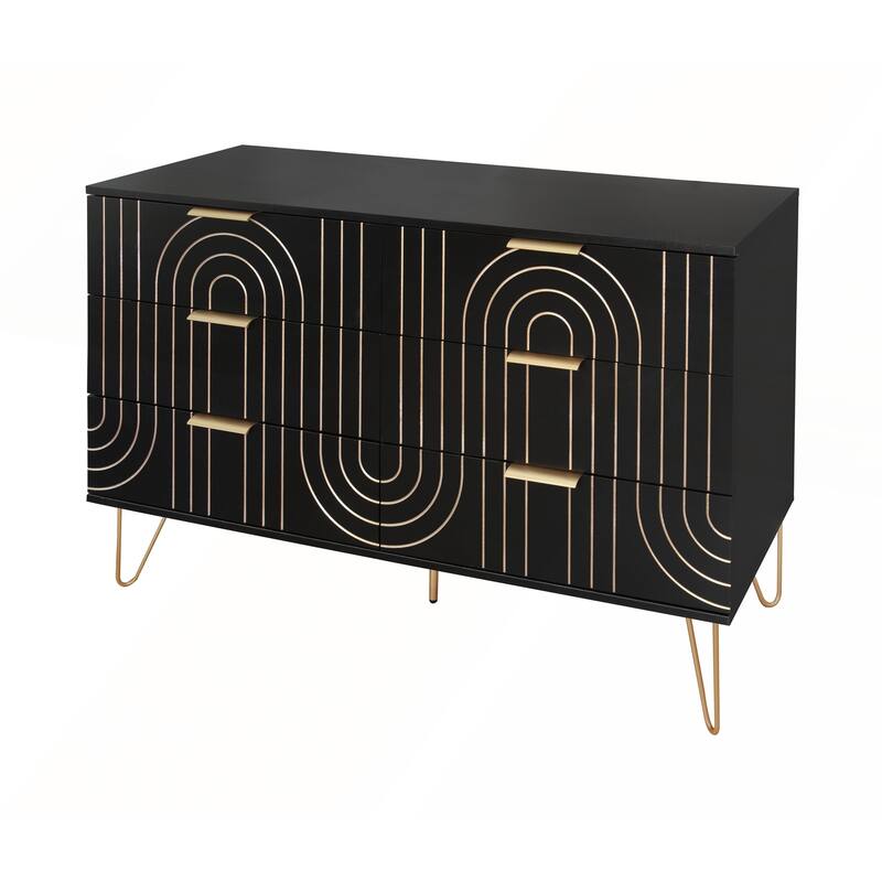 Modern 6 Drawer Dresser with Metal Handles