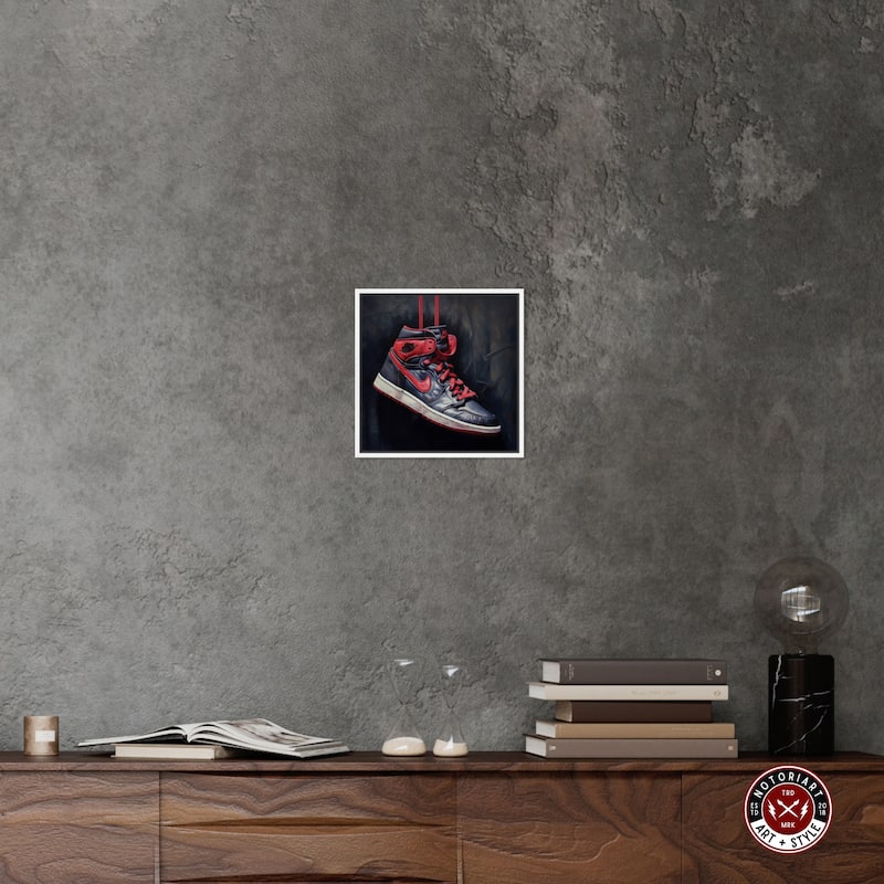 Notoriart Black And Red Hanging Sneaker Framed Sneaker 1 Piece Canvas Wall Art