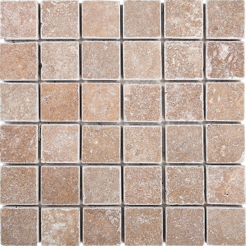 Tuscany Brown Travertine 2" x 2" Tumbled Mosaic Tile - 5 Sheets (5.00 sf) - Brown