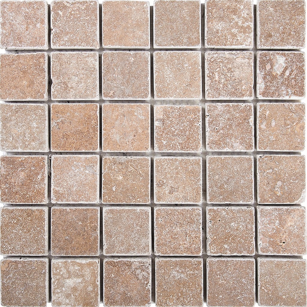 Tuscany Brown Travertine 2" x 2" Tumbled Mosaic Tile