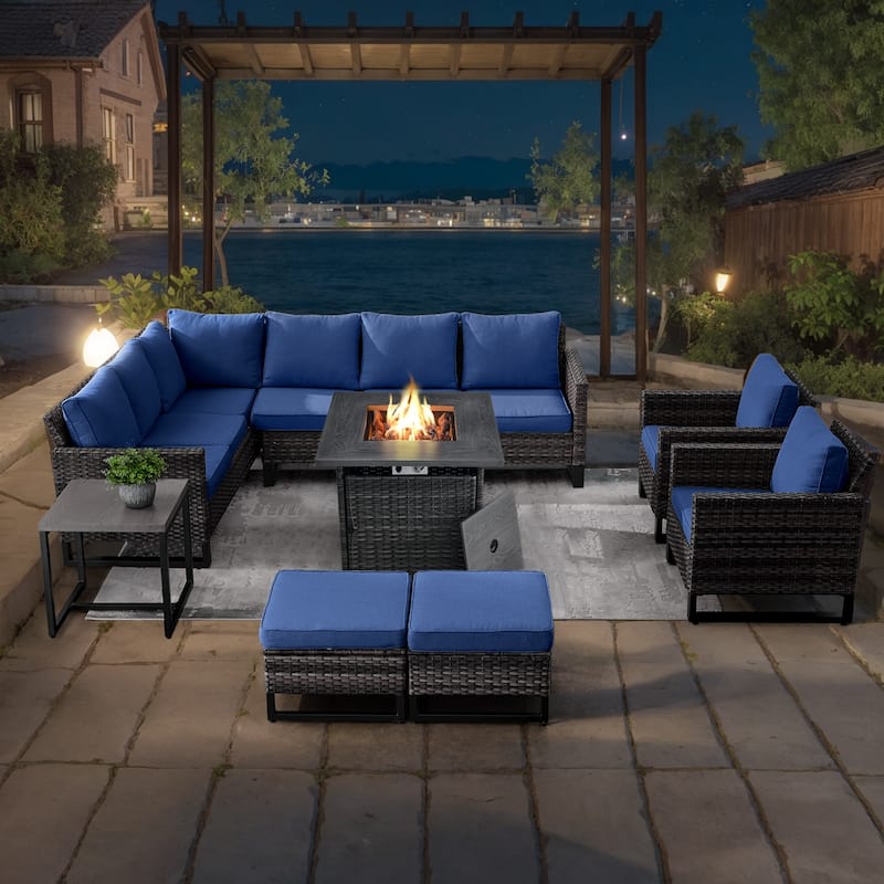 Pocassy Outdoor Patio Funiture Conversation Sofa Set - Grey - Blue