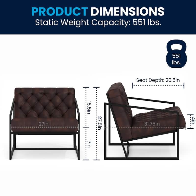Upholstered Tufted Lounge Chair - 29"W x 31.75"D x 27.5"H