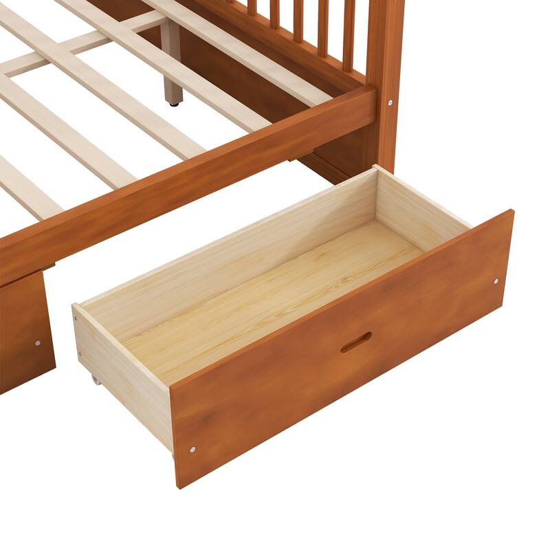 Wooden Canopy Bed Frame with Storage Drawers, Modern Poster Bed, Available in Queen or King