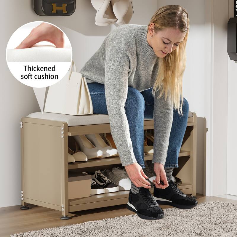 2-Tier Flip-Up Shoe Bench with Storage – 286lb Capacity, Soft Seat & Magnetic Closure