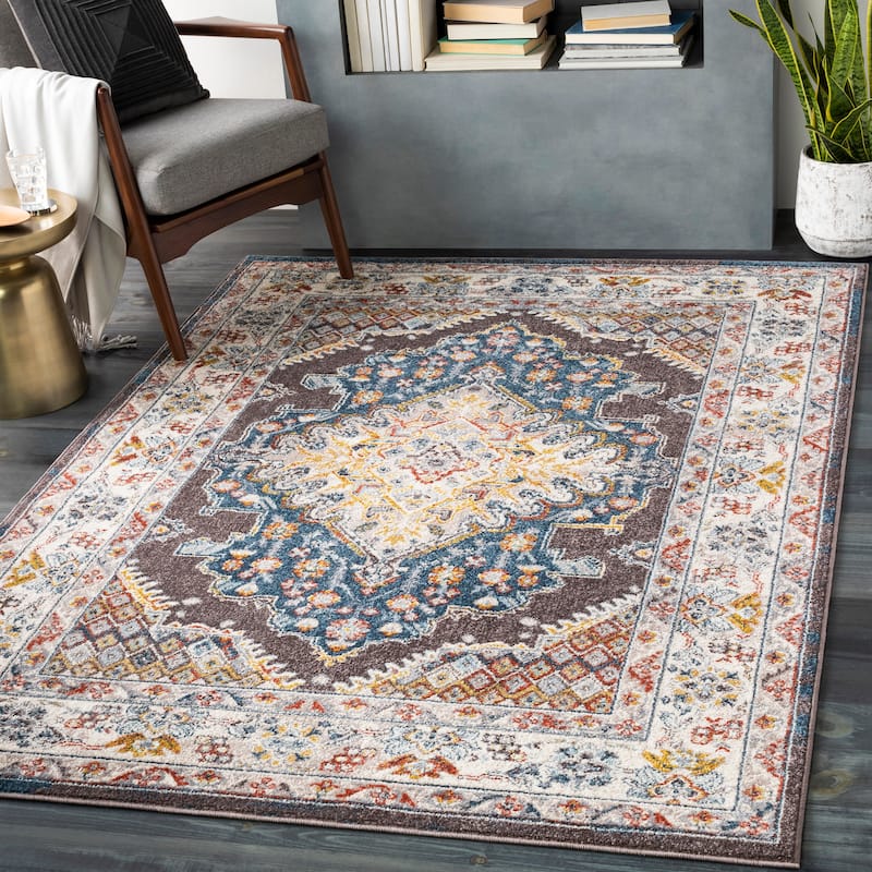 Livabliss Elmas Traditional Persian Medallion Area Rug - Dark Brown - 7'10" x 10'3"