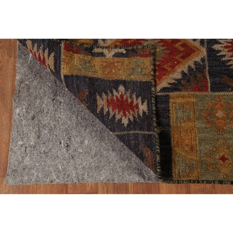 Green & Blue Geometric Kilim Oriental Area Rug Hand-Woven Wool Carpet - 7'8"x 9'10"