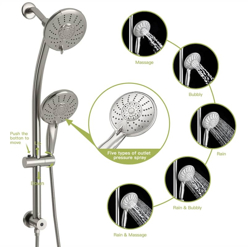 5" Multi Function Dual Shower Head with Adjustable Slide Bar