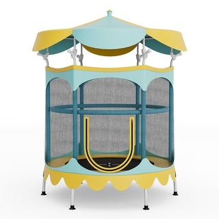 64" Kids Trampoline with Detachable Canopy and Safety Enclosure Net-Yellow - 64" x 81" (Dia. x H)