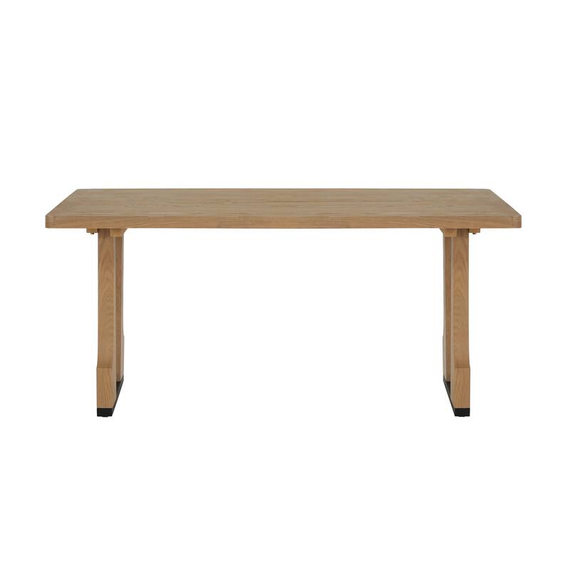 63" Farmhouse Rectangular Wooden Dining Table with Double Pedestal Base