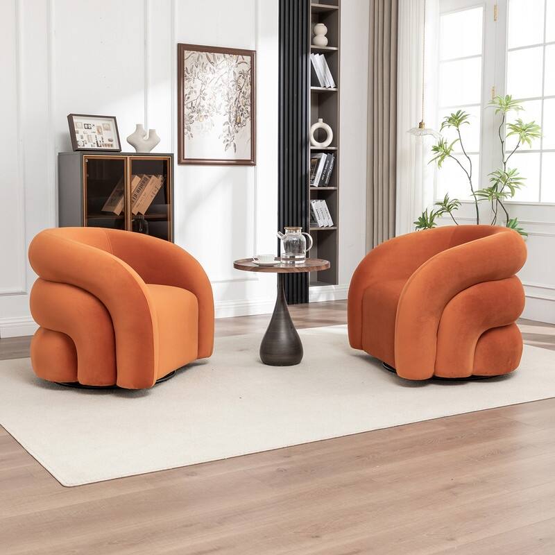 SEYNAR Modern Glam Velvet 360 Degree Swivel Accent Armchair with Tufted Back Set of 2