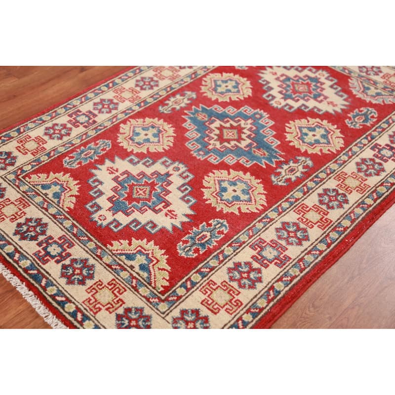 Red Kazak Foyer Rug Hand-Knotted Traditional Bedroom Wool Carpet - 2'8"x 4'0"