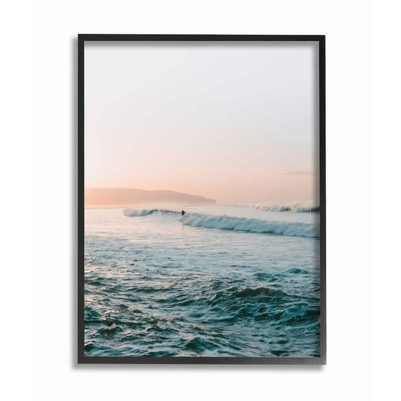 Stupell Surfing the Tide Beach Wave Photograph Framed Wall Art - Blue - 16 x 20 - Black
