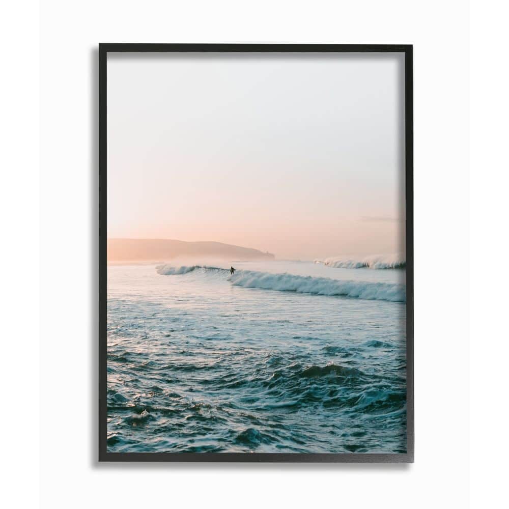 Stupell Surfing the Tide Beach Wave Photograph Framed Wall Art - Blue