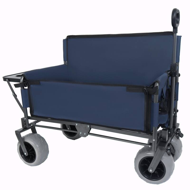 3-in-1 Folding Wagon with Bench Seat & Rear-Mounted Folding Tabletop - 500lbs Capacity, 9"x4" Beach Tires