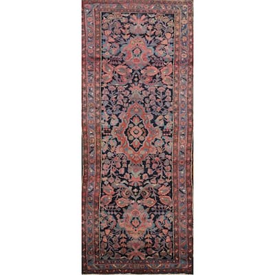 Hand Knotted Oriental 100% Wool Carpet Traditional Floral Navy Blue & Blues Lilian Runner Rug - 12' 2'' X 4' 5''