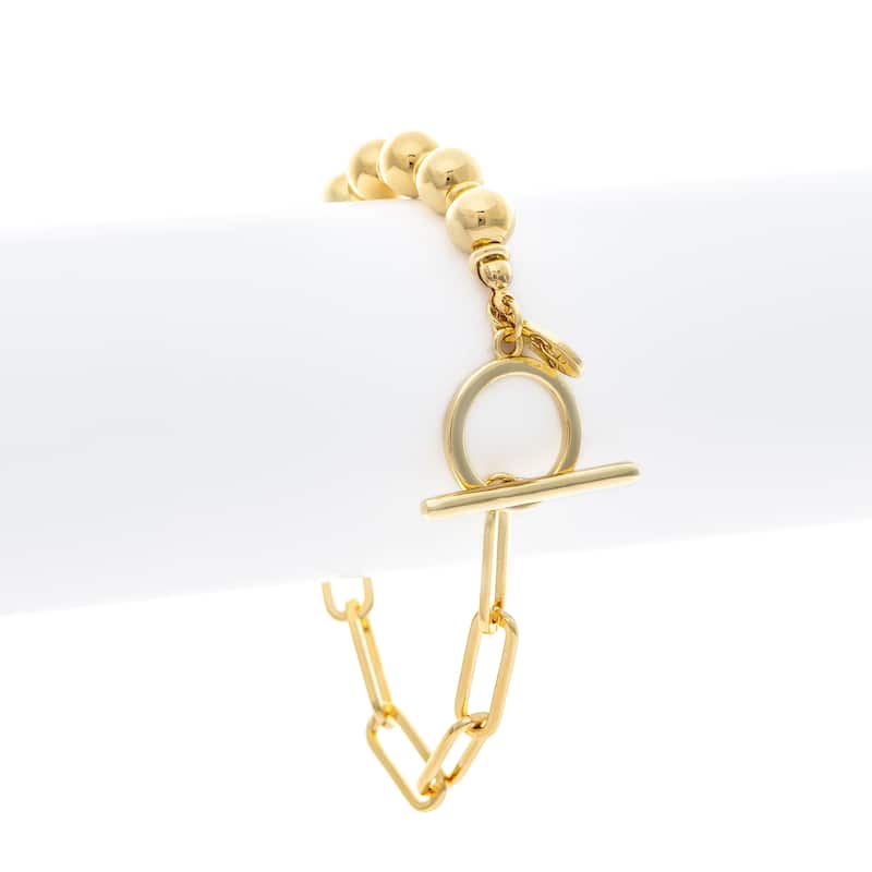 Half Bead & Half Paperclip Chain Toggle Bracelet - Gold