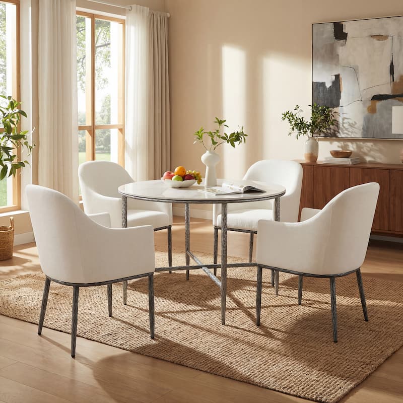 Christopher Knight Home - 5-Piece Industrial Metal Top Dining Set with Upholstered Chairs - Armrest - Forged Pewter