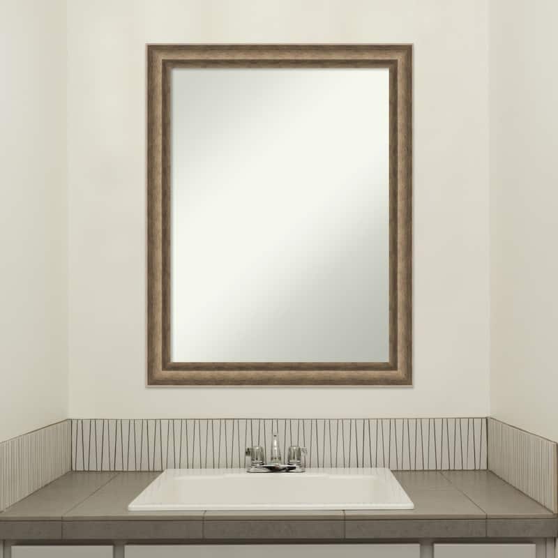 Angled Non-Beveled Wood Framed Bathroom Vanity Wall Mirror