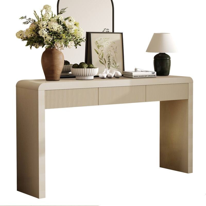 Rustic 52.9" Console Table with 3 Fluted Drawers and Solid Wood Veneer for Entryway Display and Storage